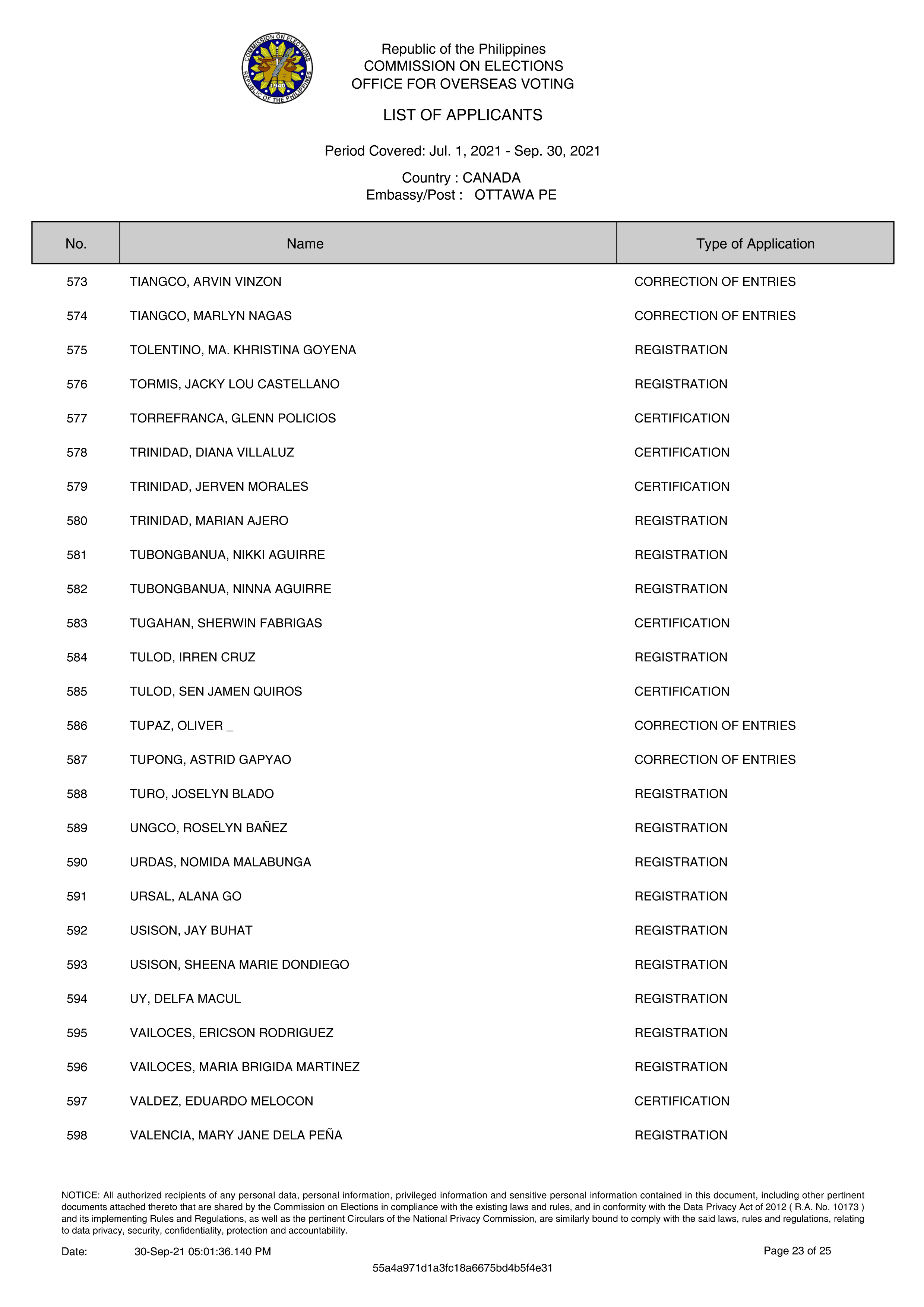 23 List RERB 18Oct21