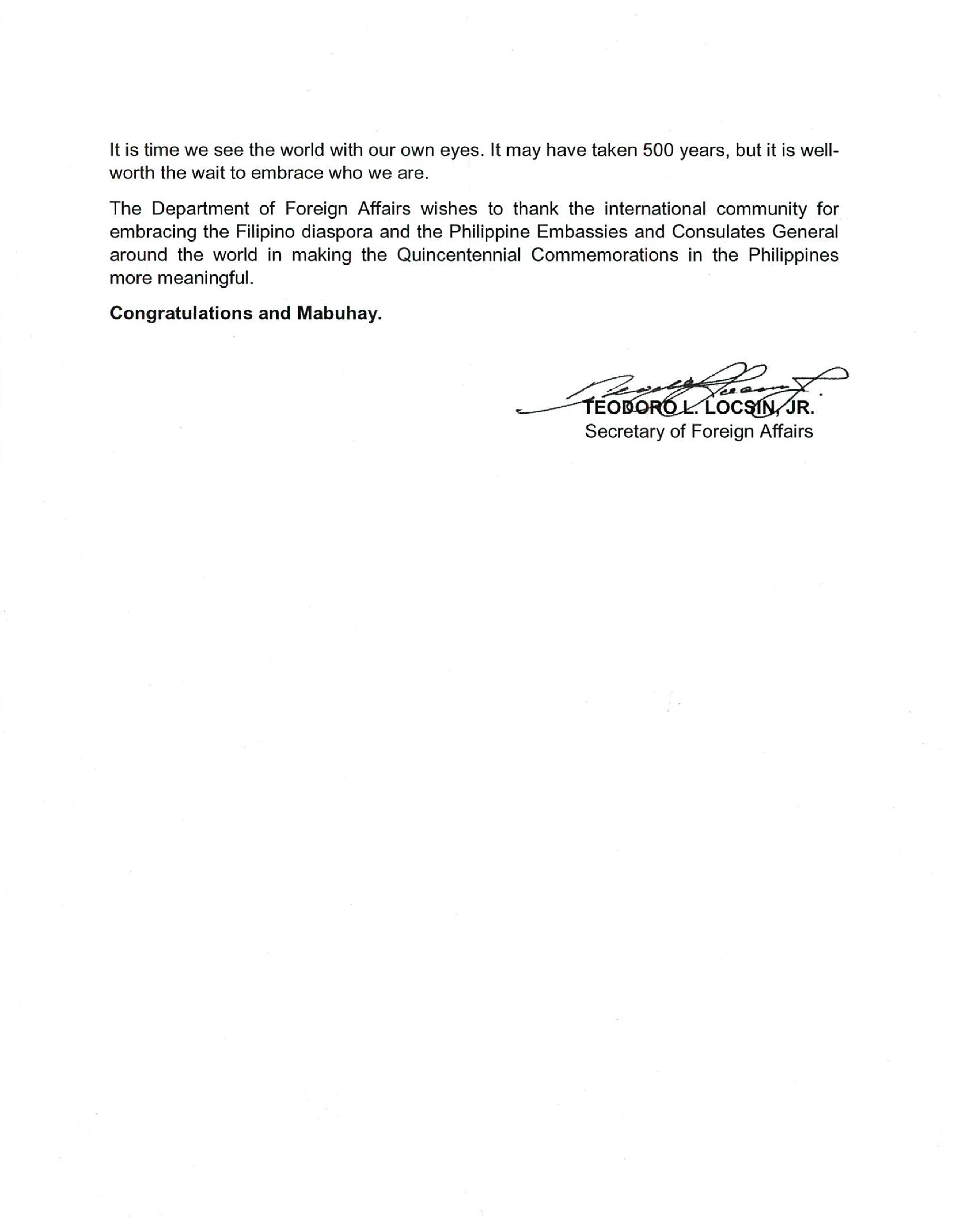 PR 26 2021 Quincentennial Commemoration Message of the Secretary 002