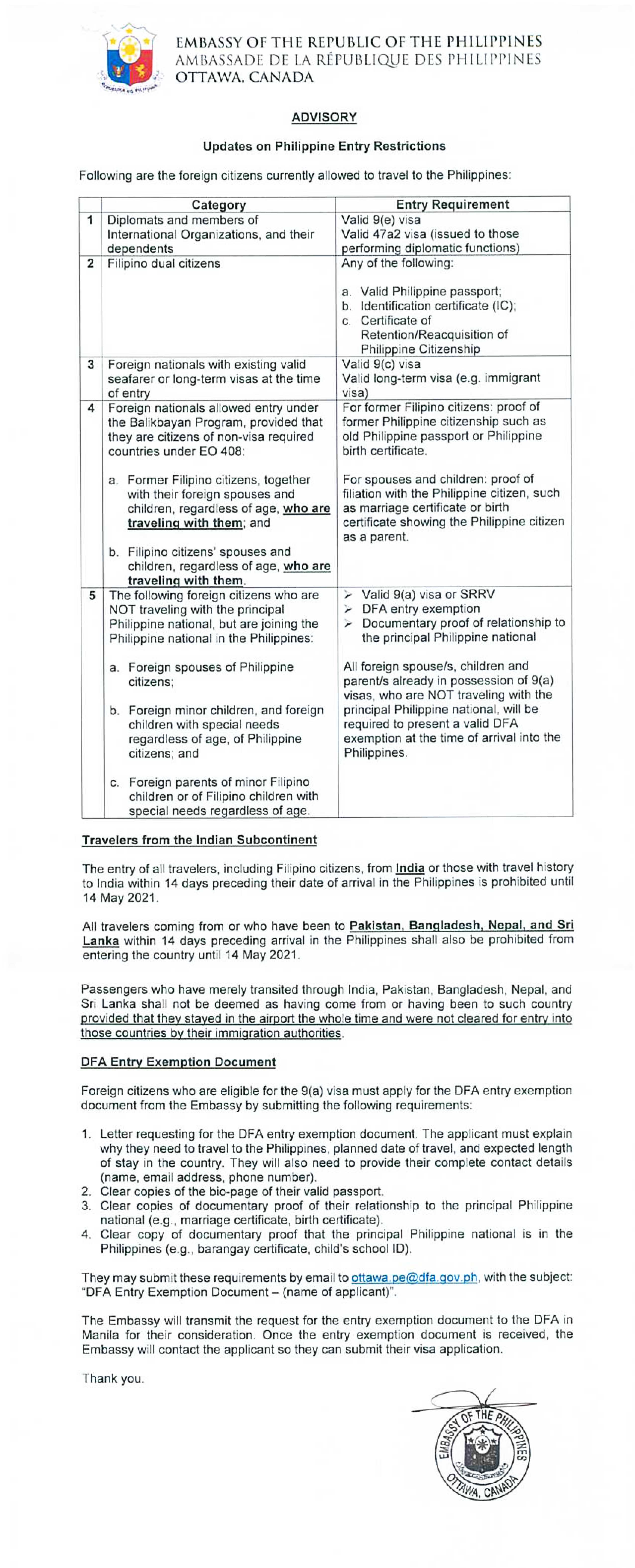 PR 54 2021 ADVISORY Updates on Philippine Entry Restrictions