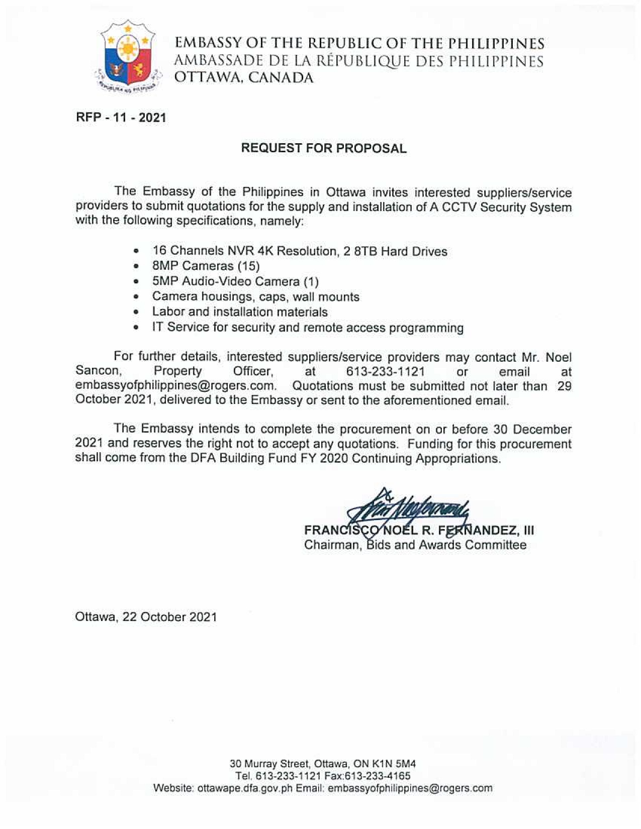 RFP 11 2021 Supply and installation of A CCTV Security System 001
