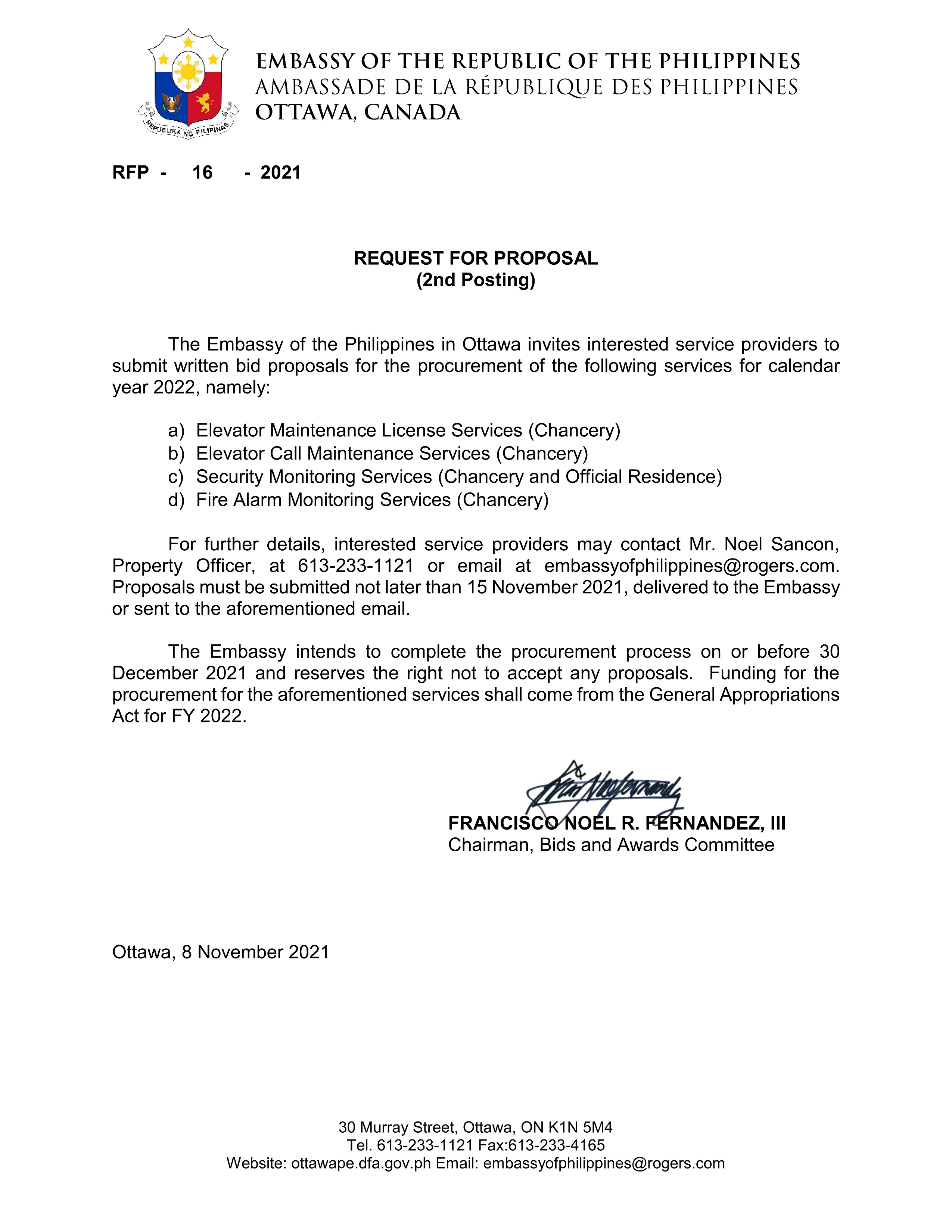 RFP 16 2021 Elevator and Security Services for 2022.2nd 001