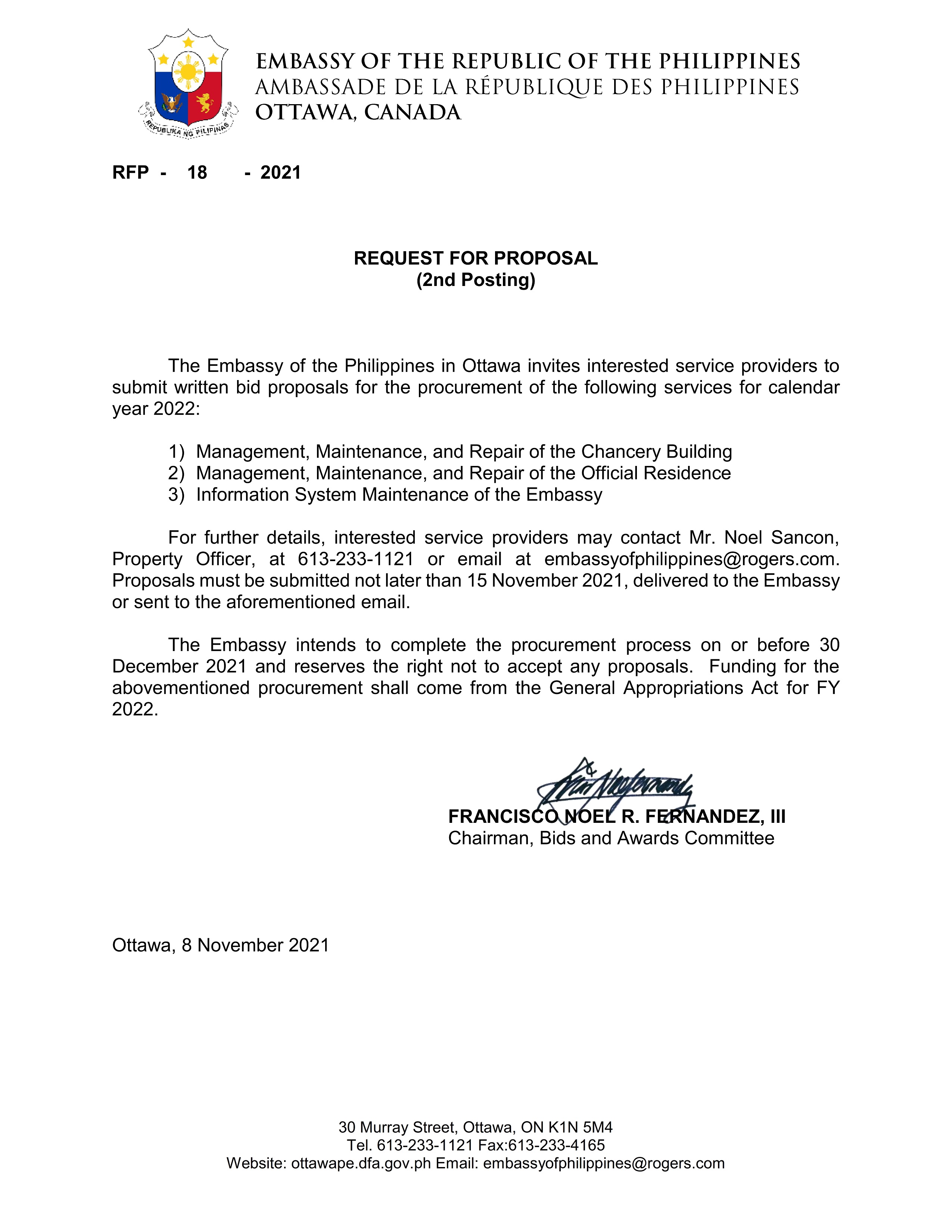 RFP 18 2021 Maintenance and Repair of Embassy and Residence and Information System Maintenance for 2022.2nd 001