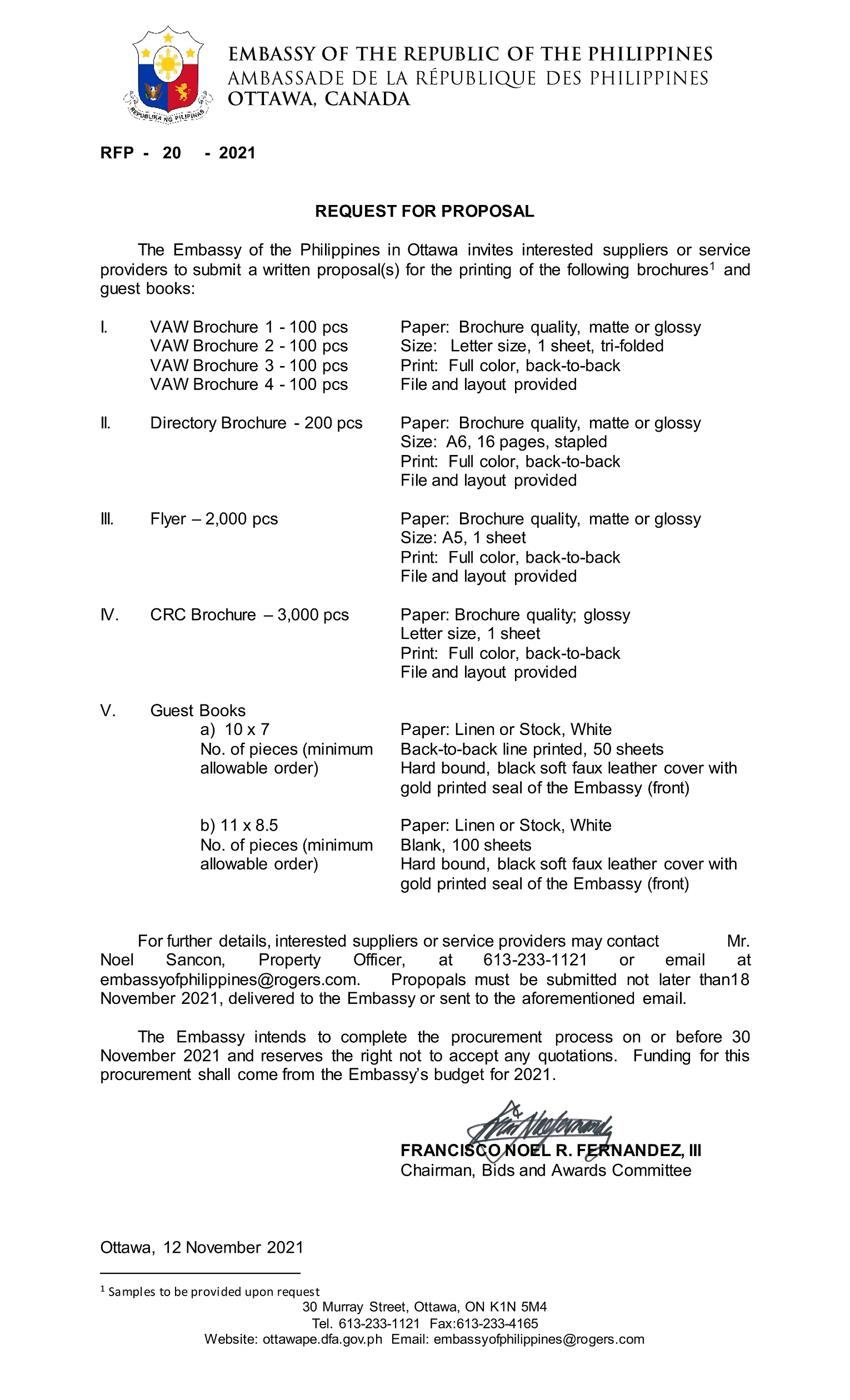 RFP 20 2021 Printing of Brochures and guest books 001