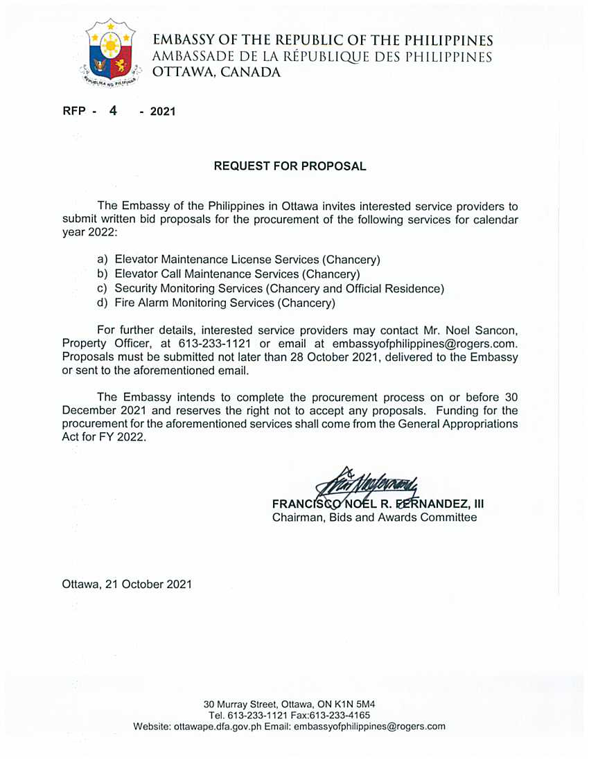 RFP 4 2021 Elevator and Security Services for 2022