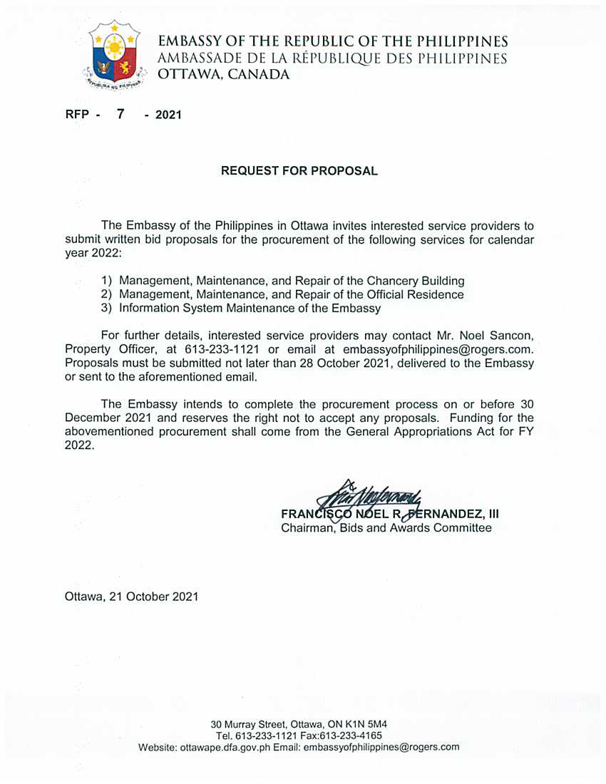 RFP 7 2021 Maintenance and Repair of Embassy and Residence and Information System Maintenance for 2022
