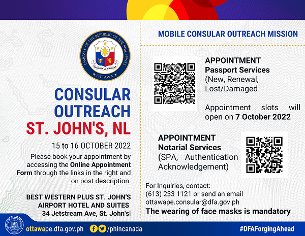 PR 187 2022 Consular Outreach in St. John NL 15 16Oct22