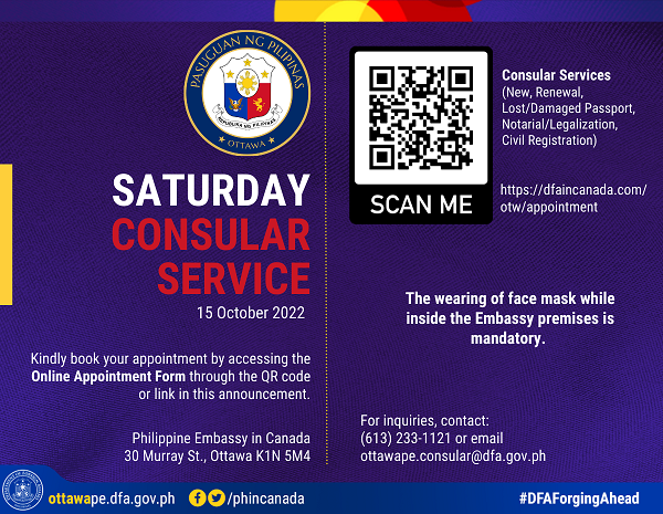 PR 191 2022 ANNOUNCEMENT Saturday Consular Service 15 October 2022