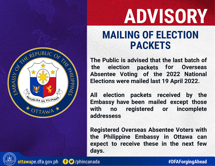 PR 52 2022 ADVISORY Mailing of Election Packets rev