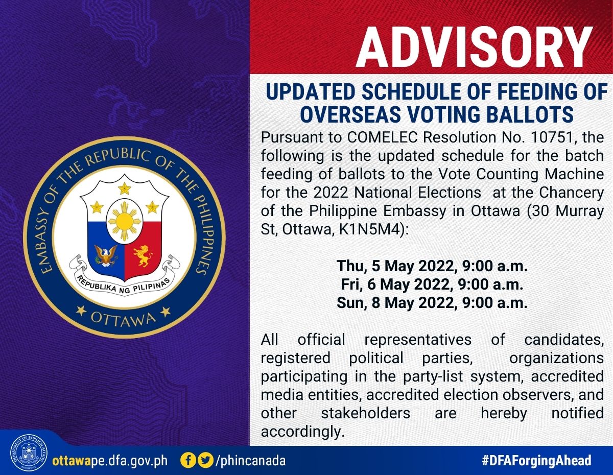 PR 71 2022 V3 Advisory Updated Schedule of Feeding of Ballots