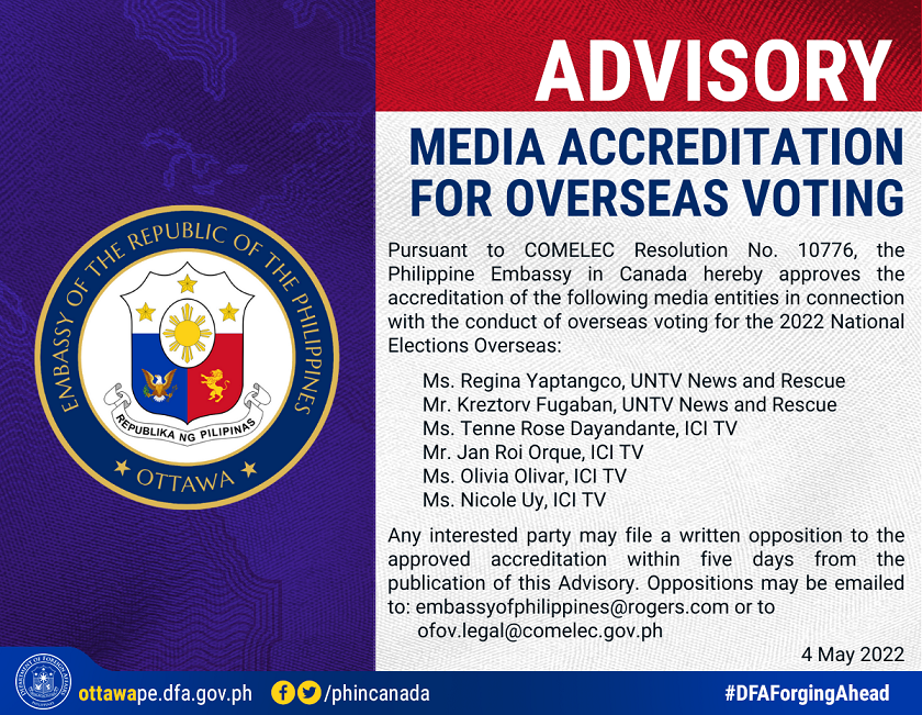 PR 72 2022 5may22 ADVISORY MEDIA ACCREDITATION FOR OVERSEAS VOTING