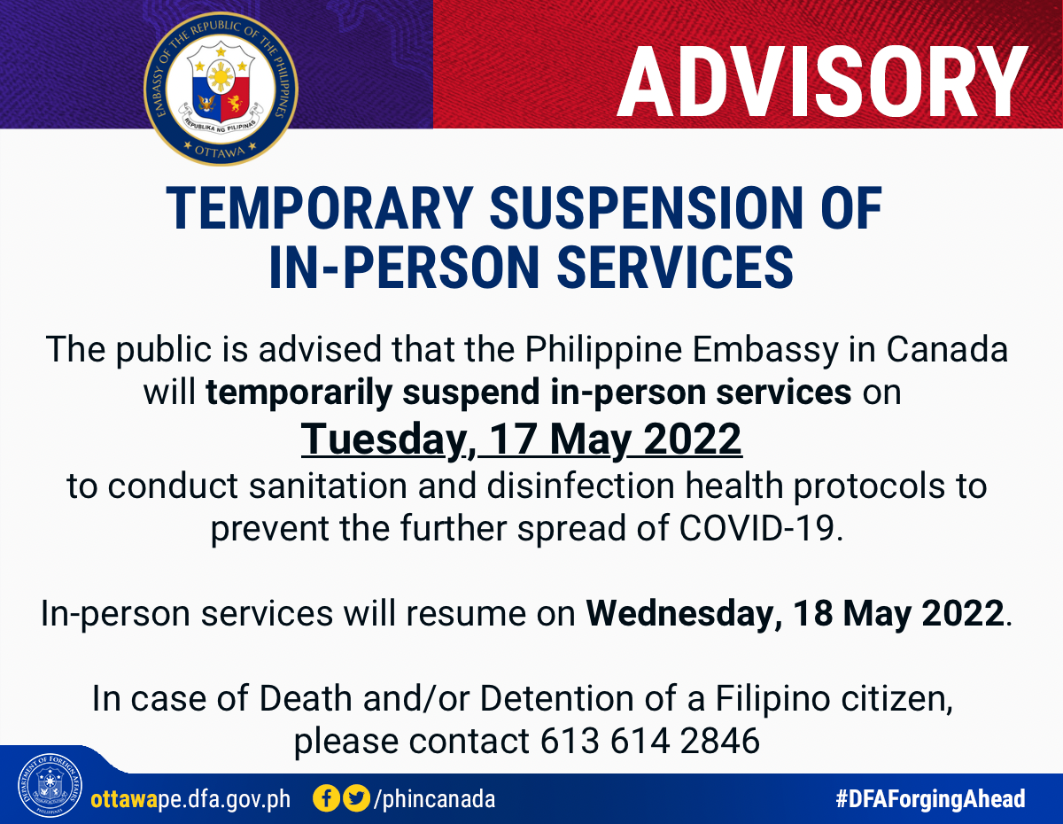 PR 78 2022 Temporary Suspension of In person Services 17 May 2022
