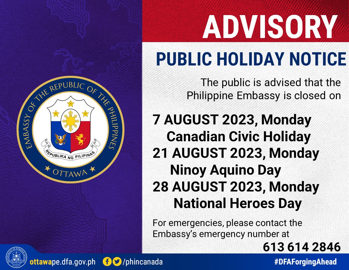 PR 108 2023 Holiday Advisory August 2023 OttawaPE