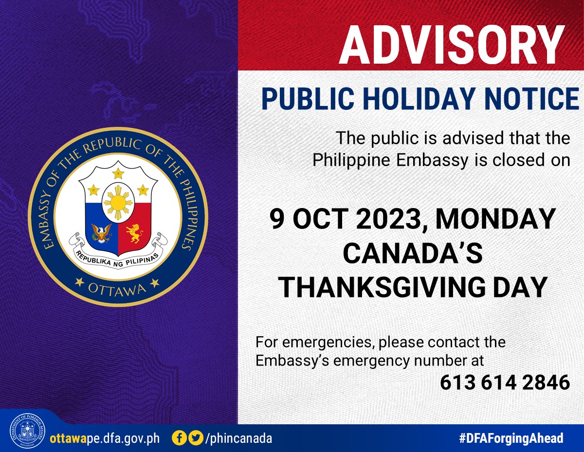 PR 160 2023 Holiday Advisory 9Oct23 ThanksgivingOttawaPE