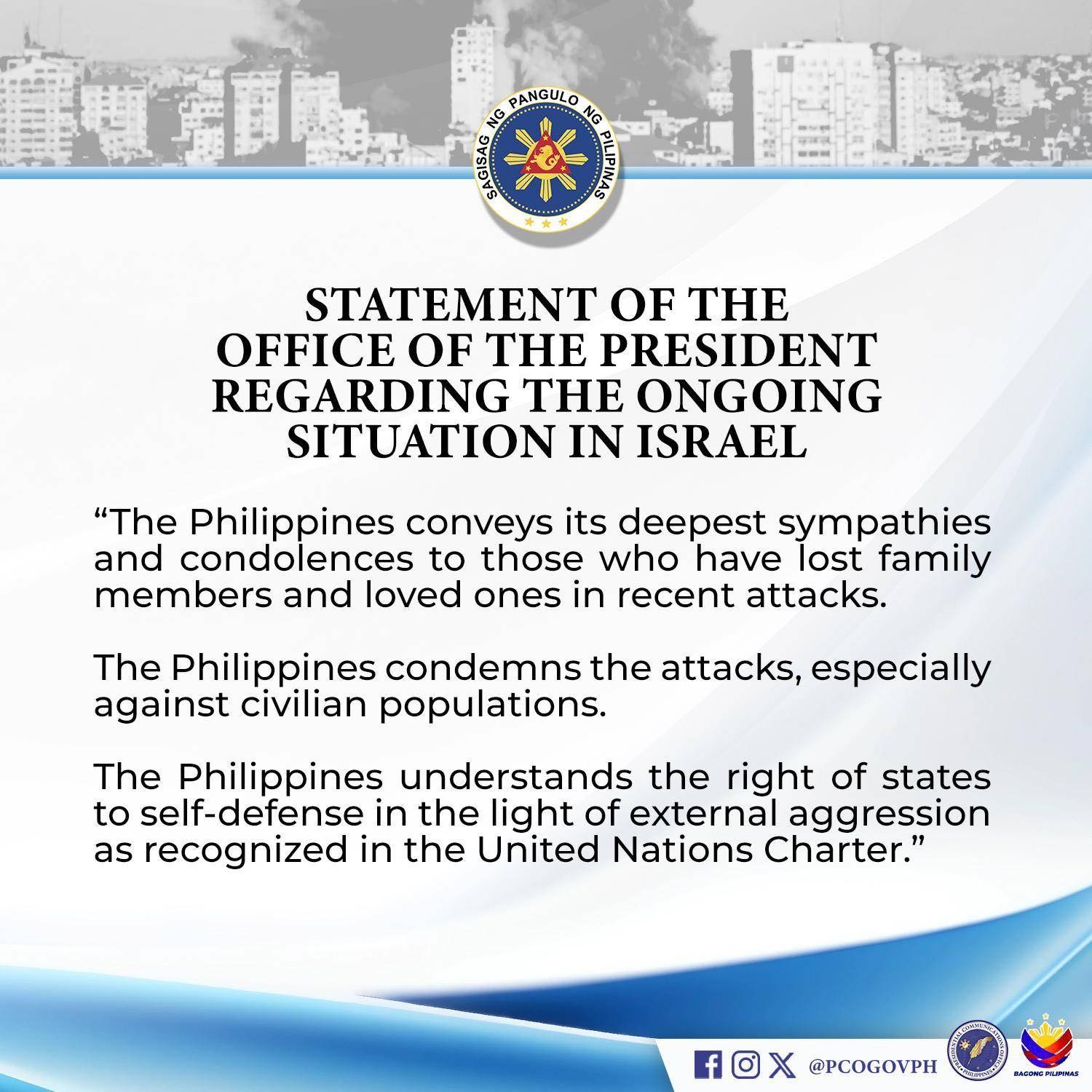 PR 173 2023 Statement of the Office of the President Regarding the Ongoing Situation in Israel
