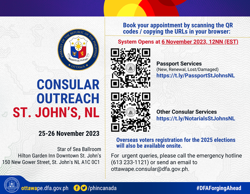 PR 183 2023 Announcement St. John NL Consular Outreach 25 26Nov23