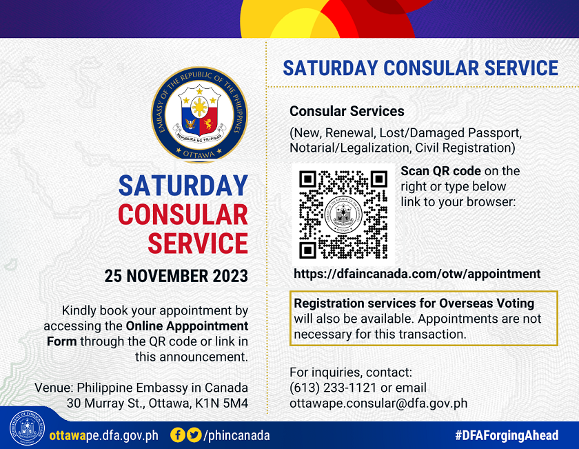 PR 192 2023 Announcement Saturday Consular Service 06 November 2023