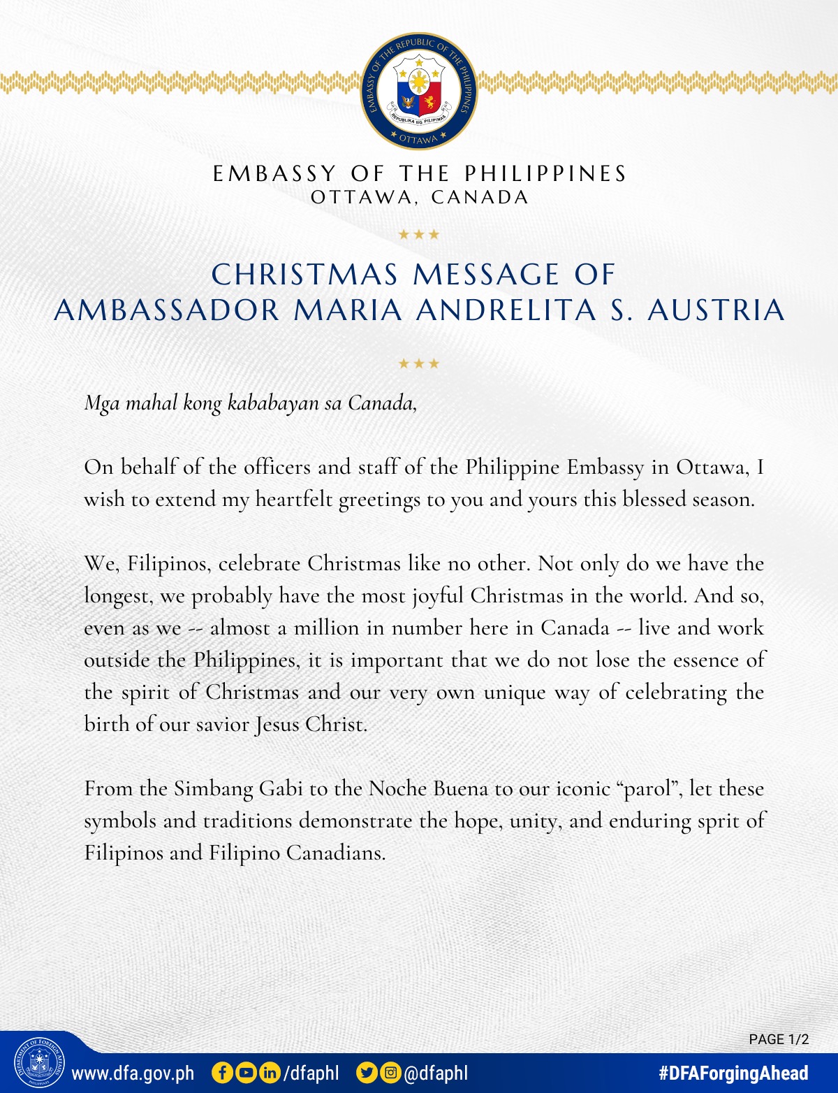 PR 223 2023 Ambassador Christmas Message