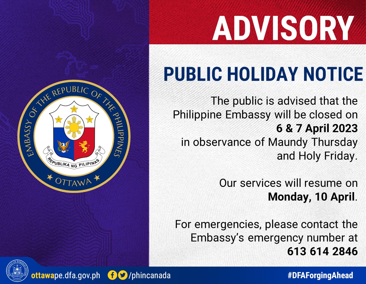 PR 30 2023 Holiday Notice 6 7 April 2023 Maundy Thursday Holy Friday