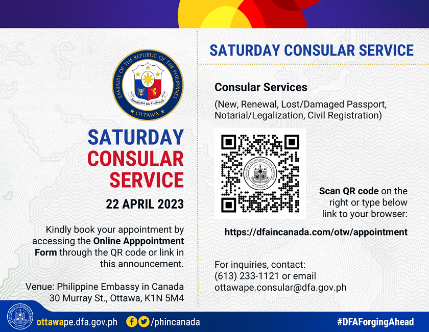 PR 31 2023 Announcement Saturday Consular Service 22 April 2023