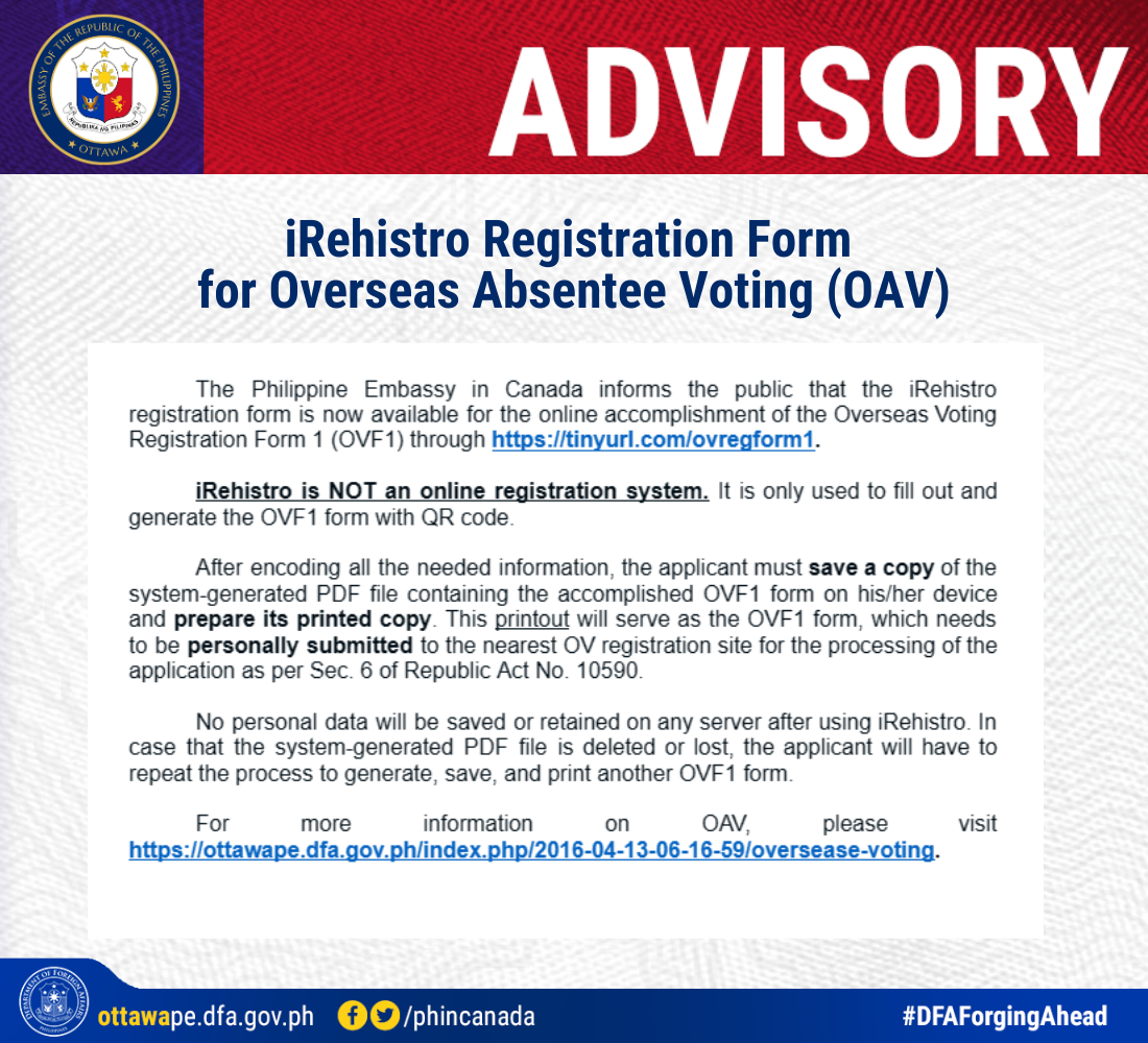 PR 36 2023 IRehistro Registration Form for Overseas Absentee Voting OAV