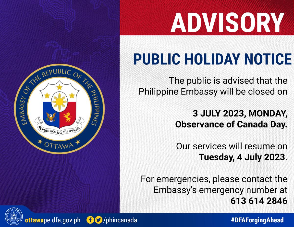 PR 90 2023 Holiday Advisory 3 July 2023 Monday Canada Day 