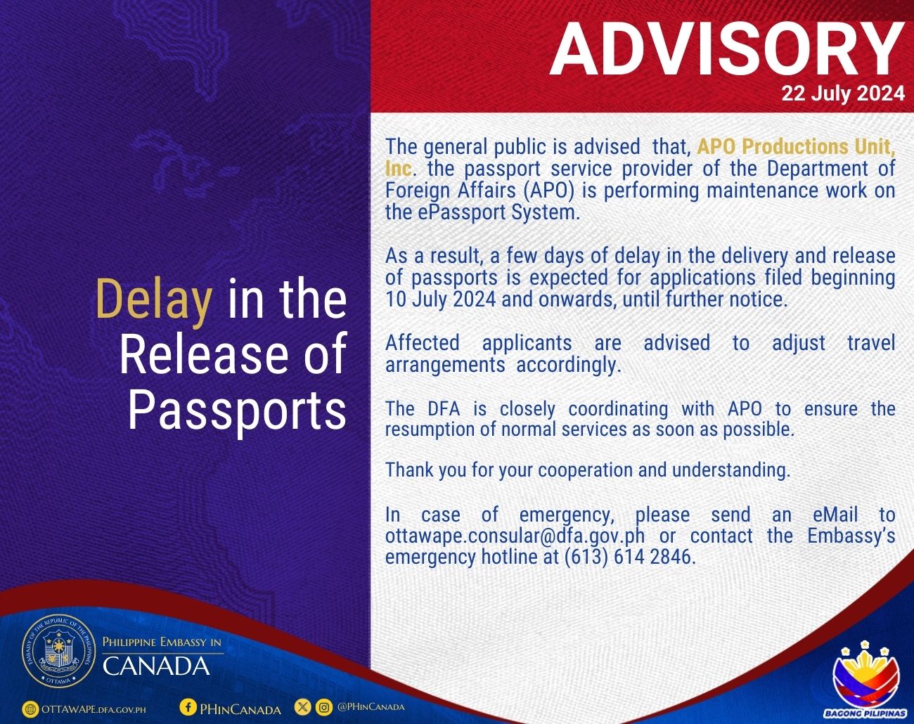 Advisory No. 11 2024 Delay in the Release of Passports