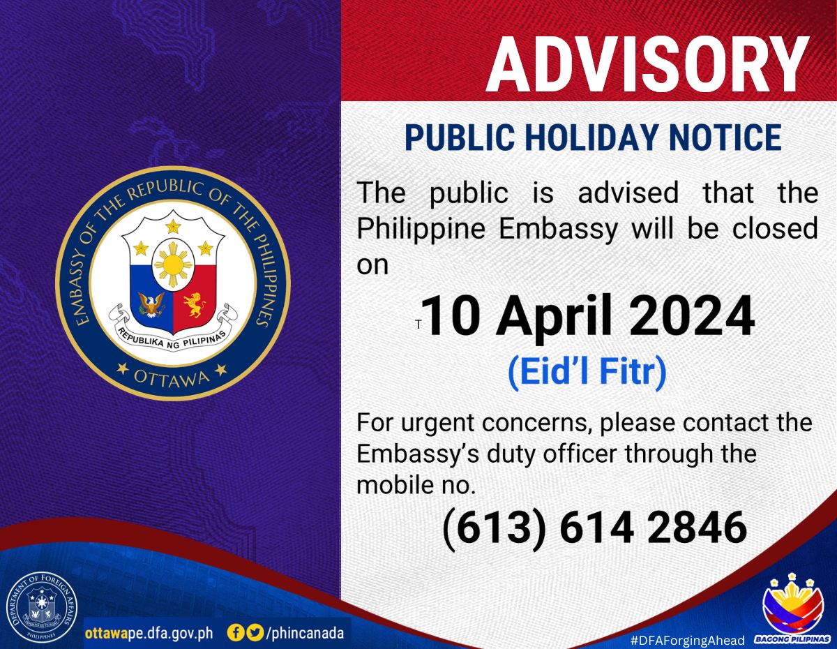 Advisory No. 3 2024 Public Holiday Notice for 10 April 2024 Eidl Fitr