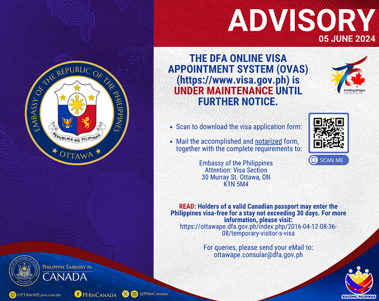 Advisory No. 6 2024 DFA Online Visa Appointment System OVAS is Under Maintenance
