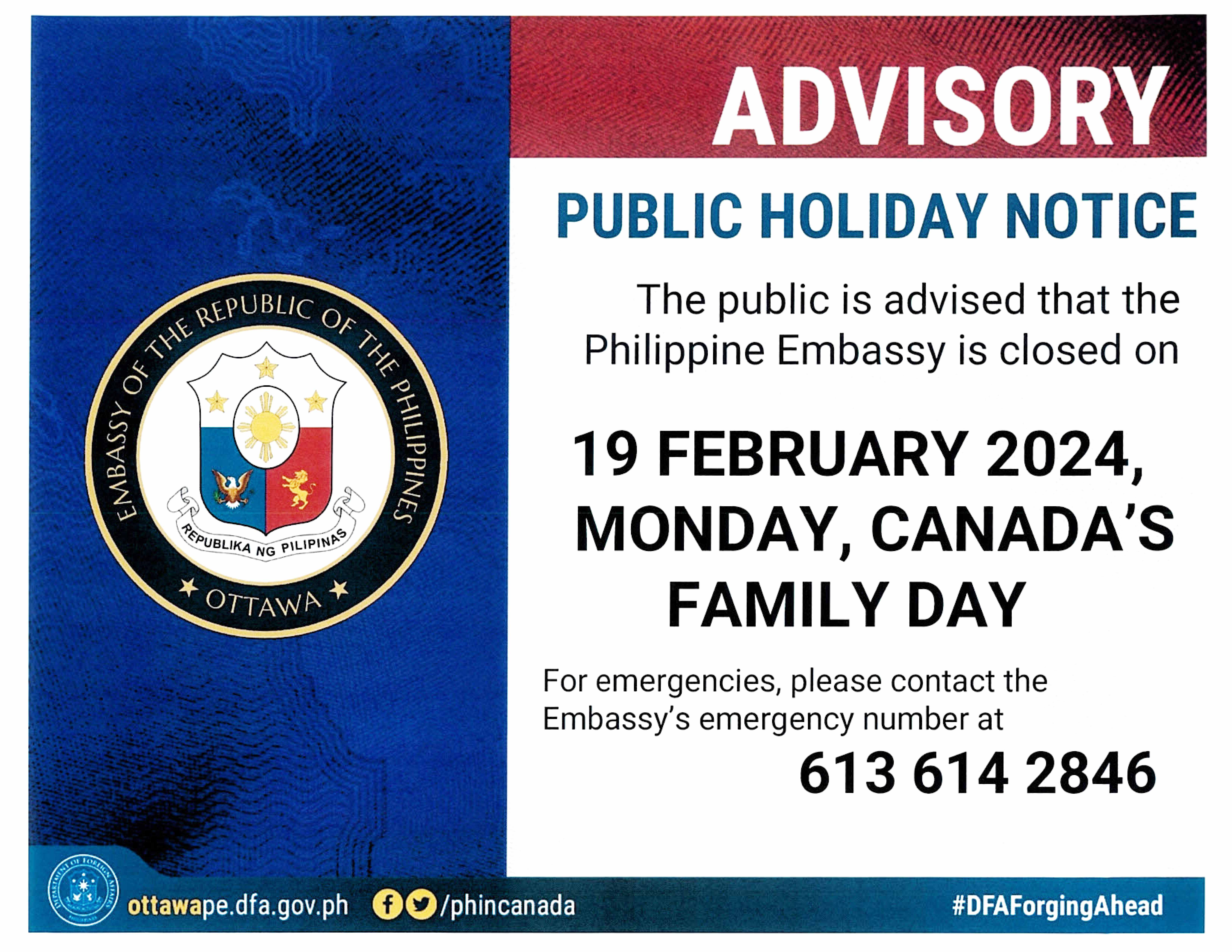 PR 11 2024 Holiday Notice 19 February 2024 Canada Family Day