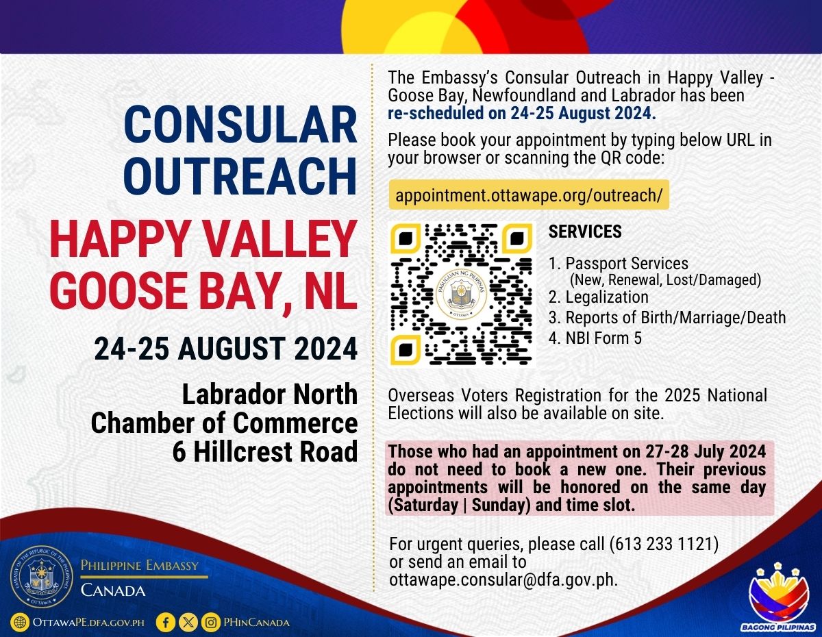 PR 111 2024 resched Consular Outreach in Happy Valley Goose Bay NL 24 25 August 2024.docx