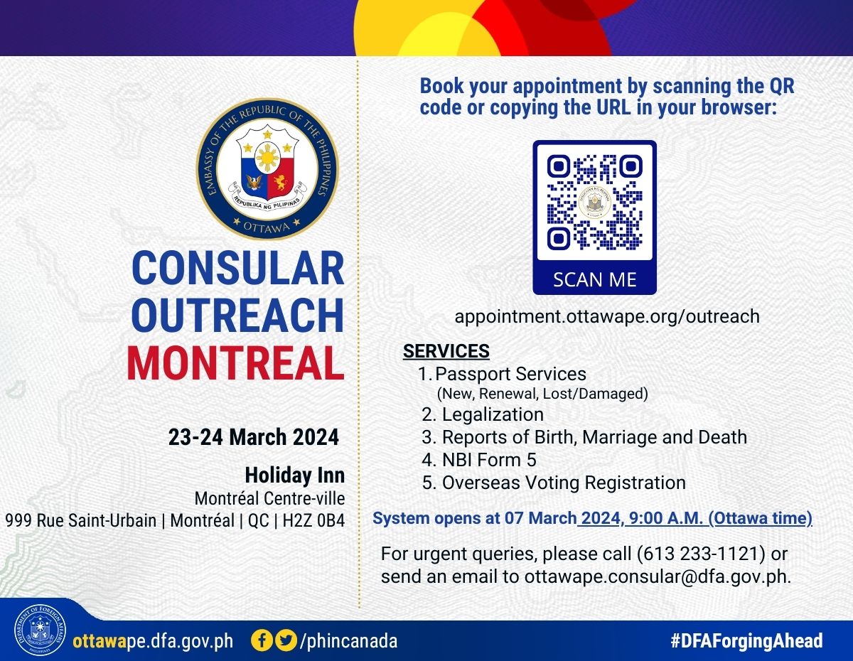 PR 24 2024 ANNOUNCEMENT Consular Outreach MONTREAL 23 24 MARCH 2024