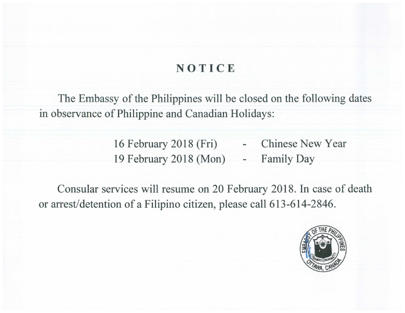 2018 February Holiday Notice