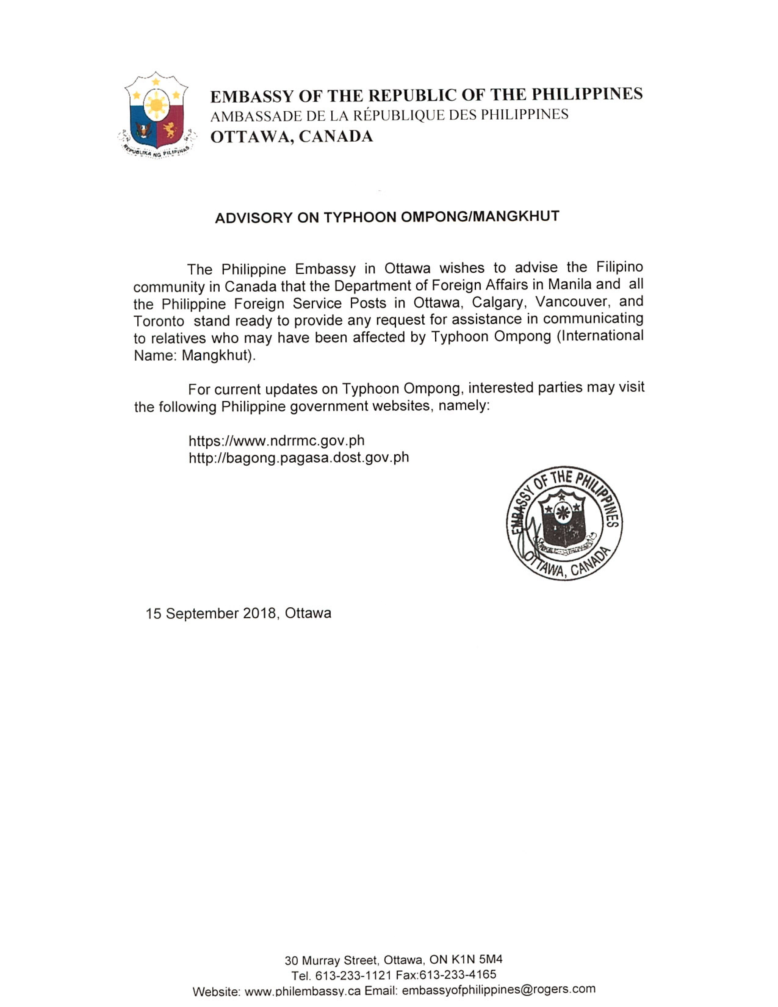 Advisory on Typhoon Mangkut