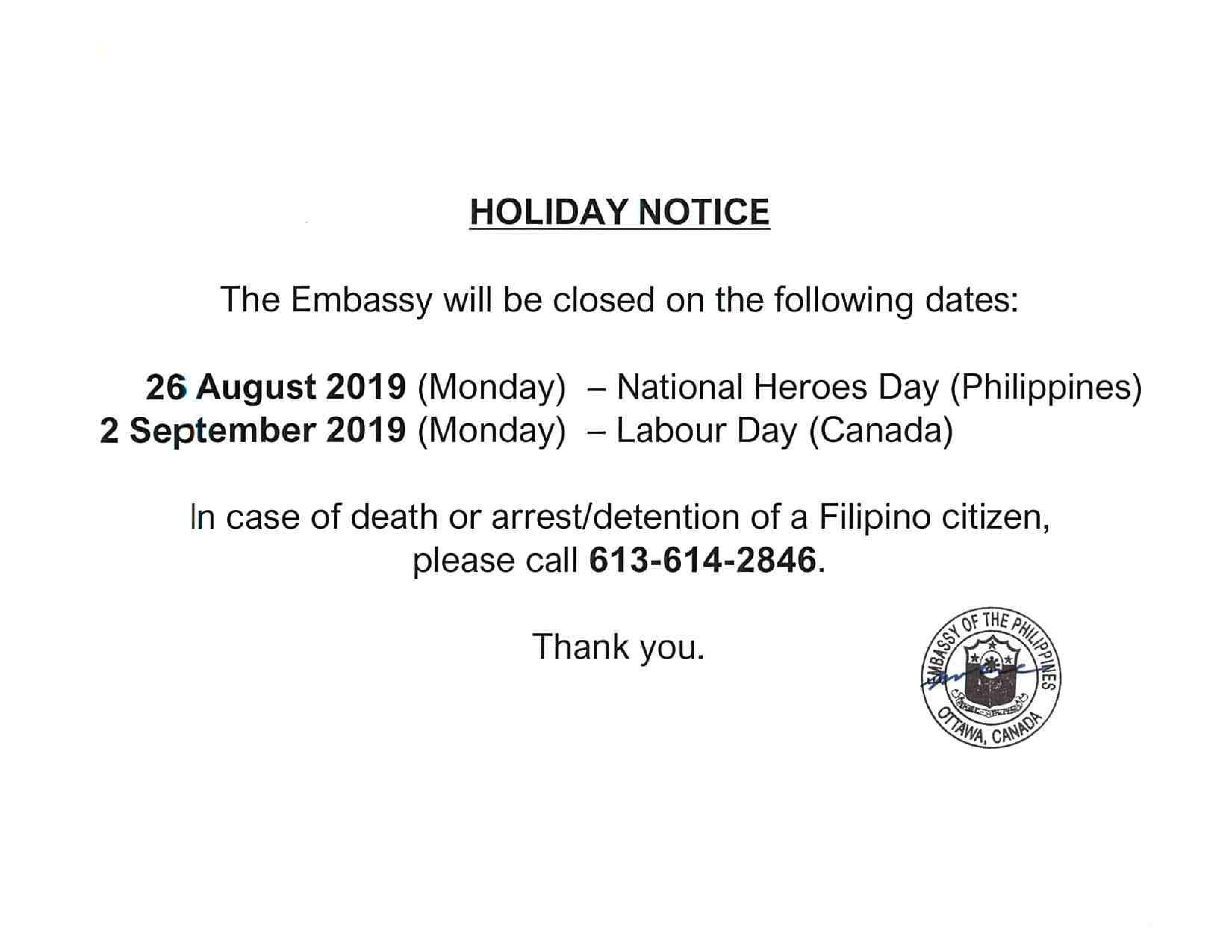 Holiday Notice 26 Aug and 02 Sep 2019 001