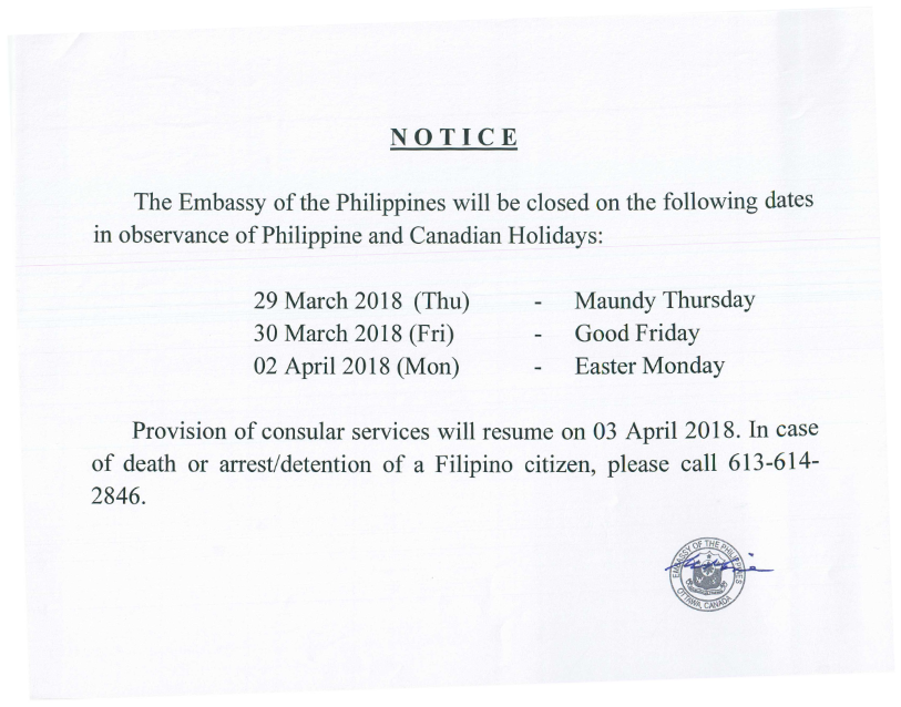 Holy Week Holiday Notice